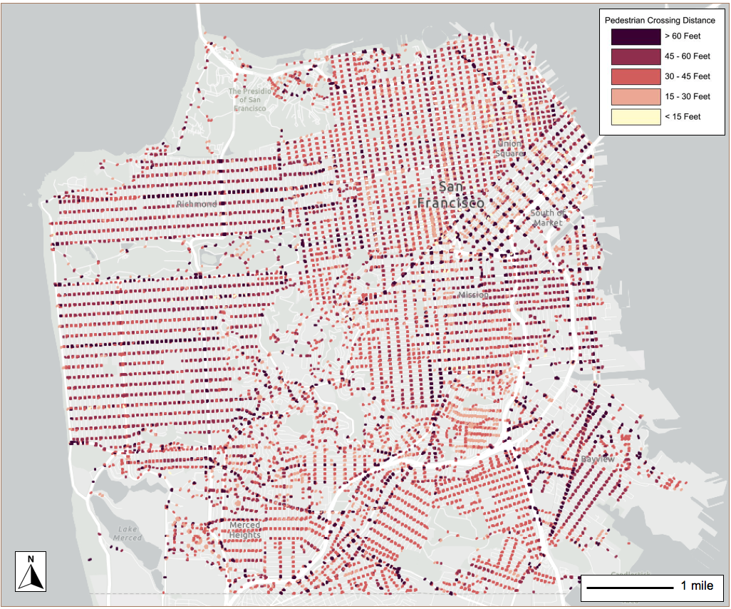 a map of san francisco showing crosswalks