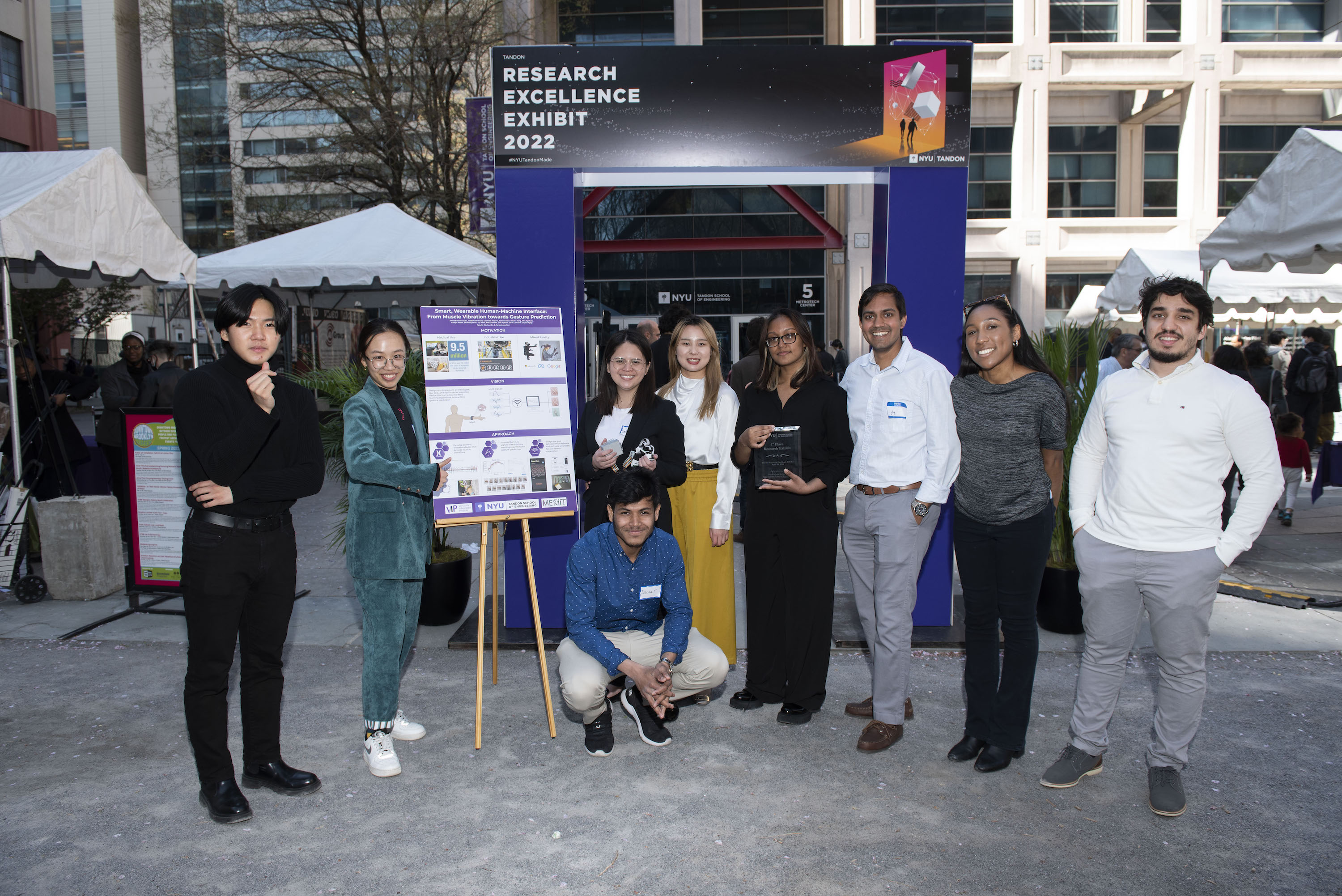 students on first place VIP team in front of Research Expo gate